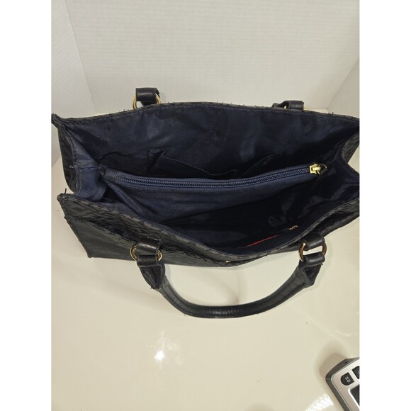 Tommy Hilfiger Black Handbag Purse TH Print Gold Hardware faux leather trim EUC - Picture 6 of 10